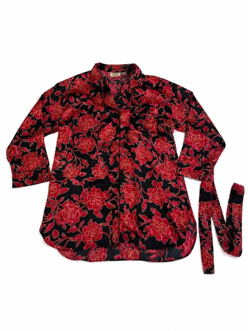 Victoria’s Secret Gold Label VTG Satin Floral Robe Sleep Shirt Lingerie Sash M